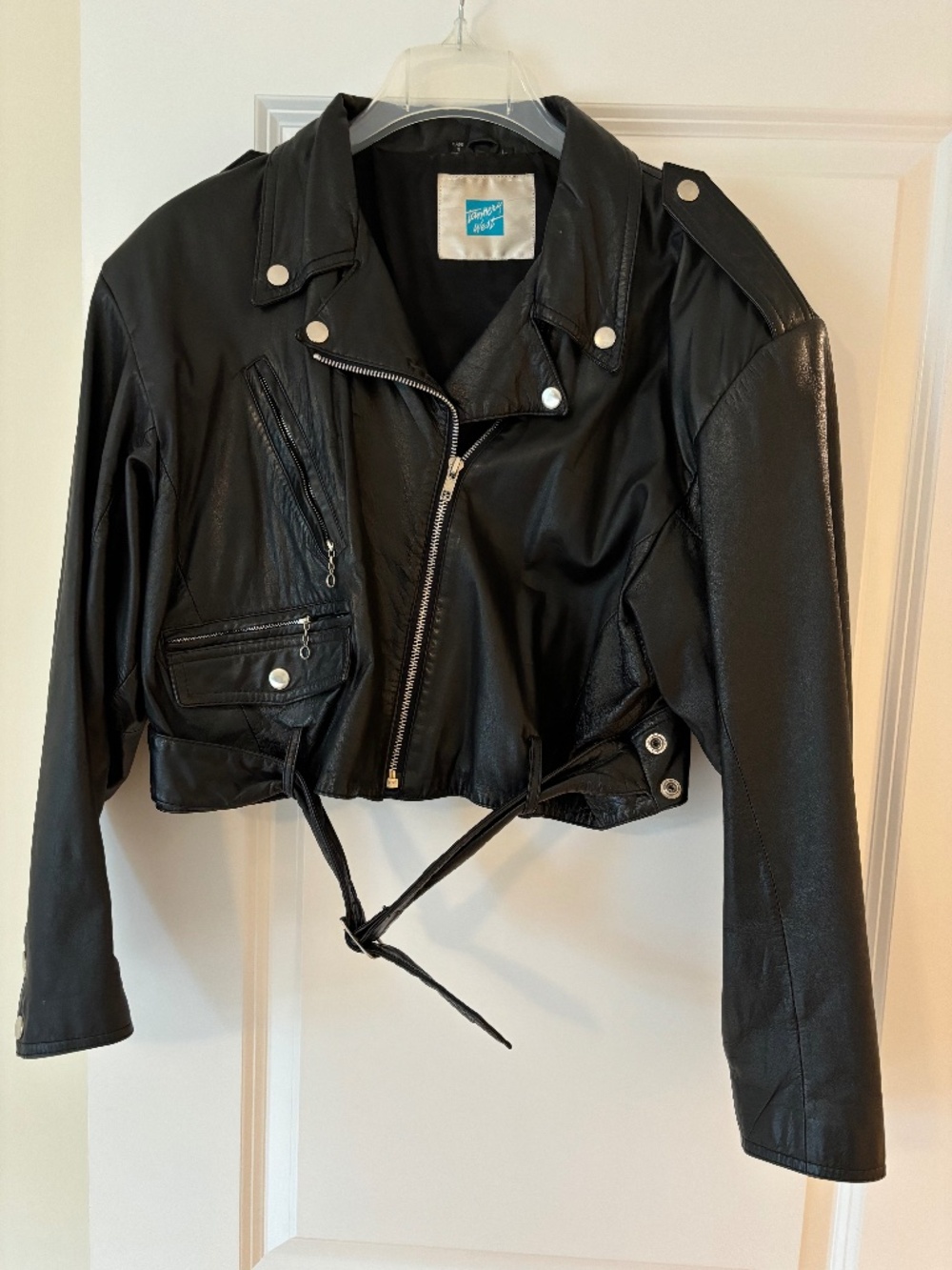 Vintage 80's black leather Tannery West moto jacket